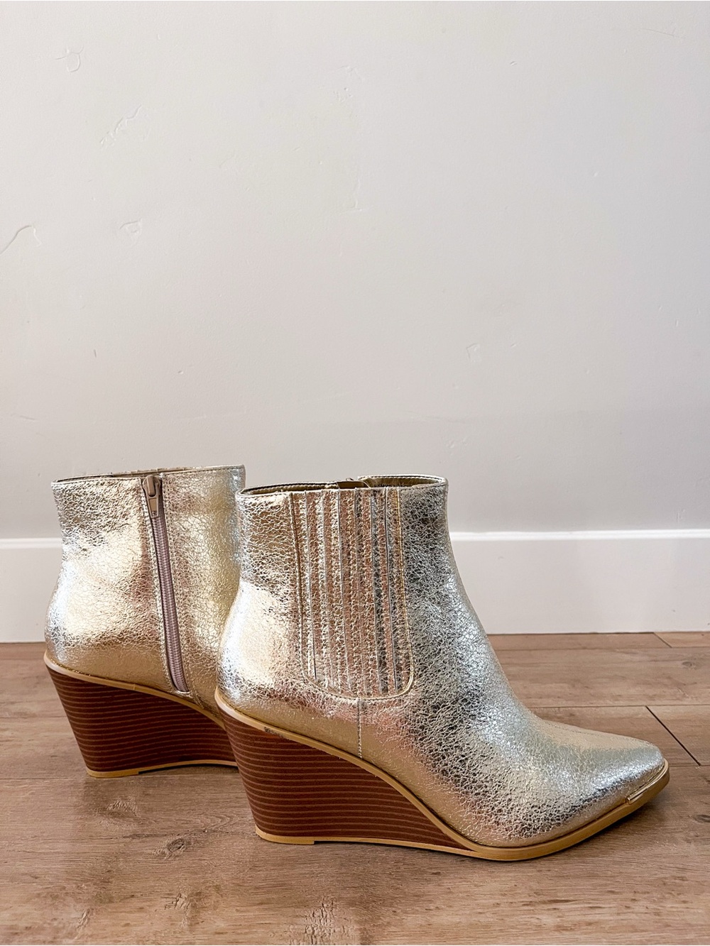 BCBGeneration Metallic Gold Wedge Ankle Boots